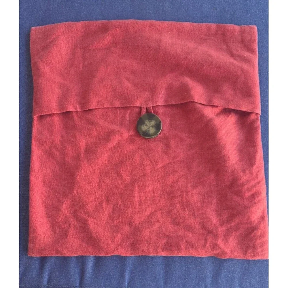 Pottery Barn Linen Pillow Cover Wood Button 18” X 18” Red 8539371